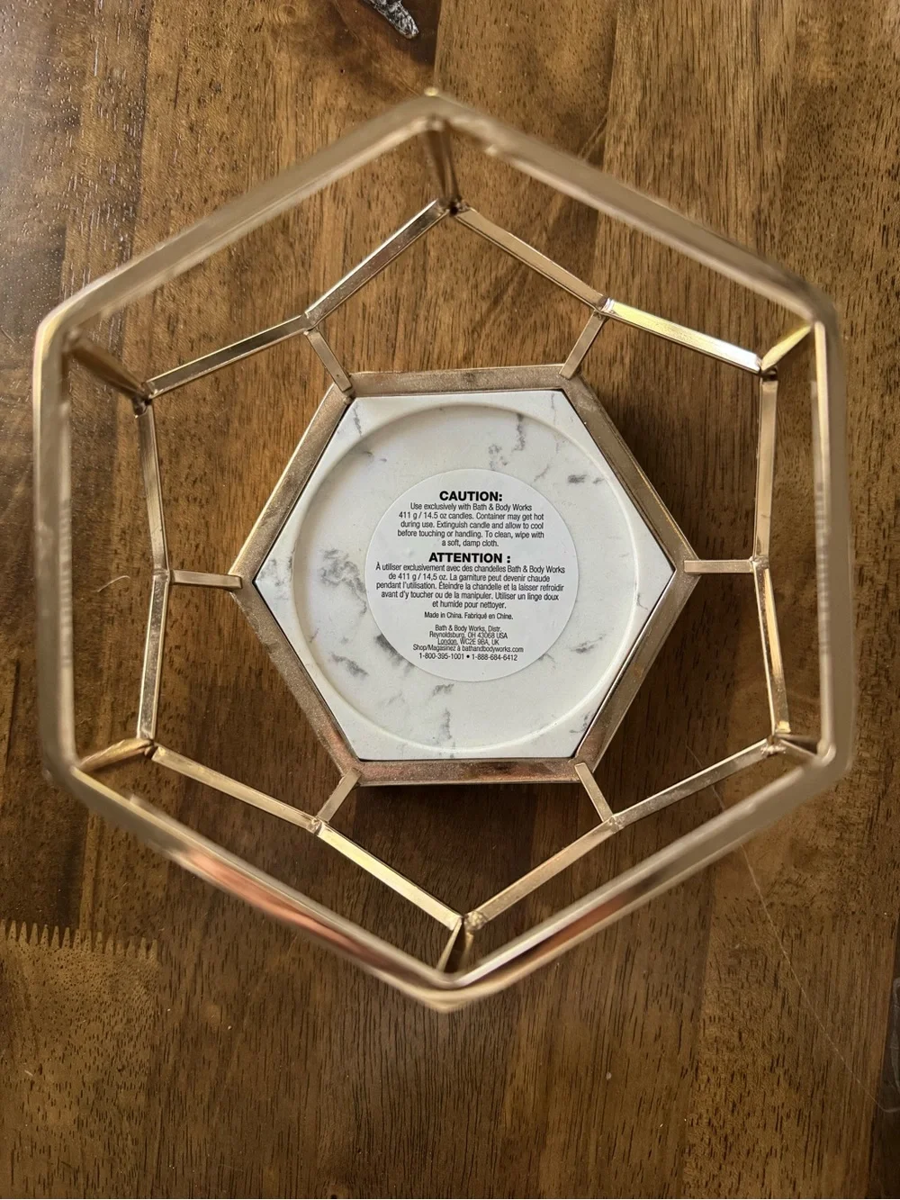 Bath & Body Works Gold Geometric Candle Holder with White Marble Style Base